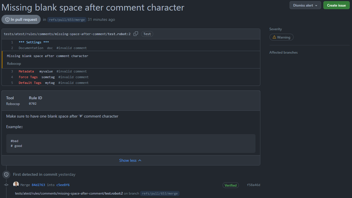 Code Scanning issue details